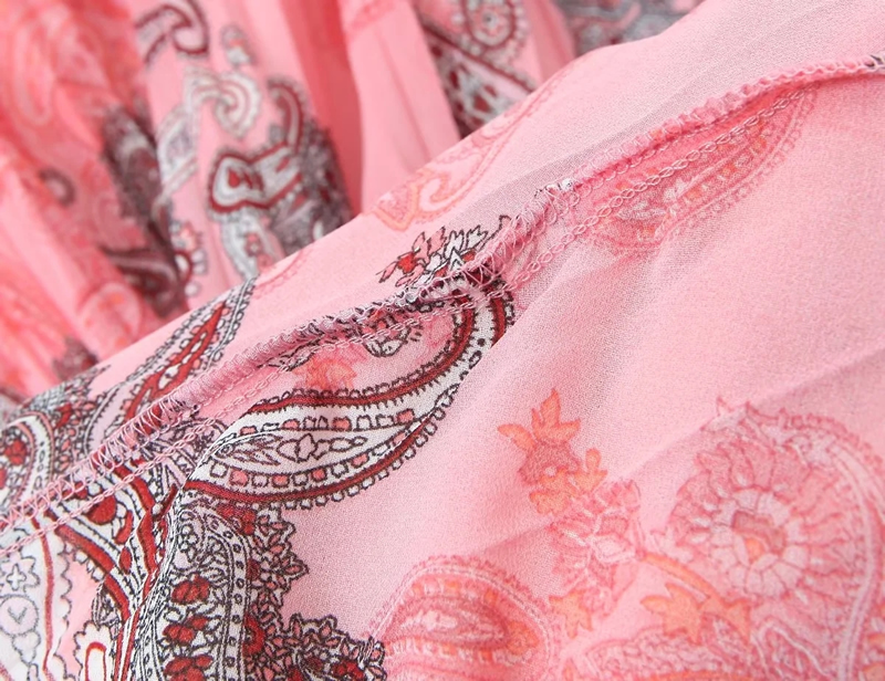 Fashion Pink Chiffon Printed Hollow Long Skirt,Long Dress