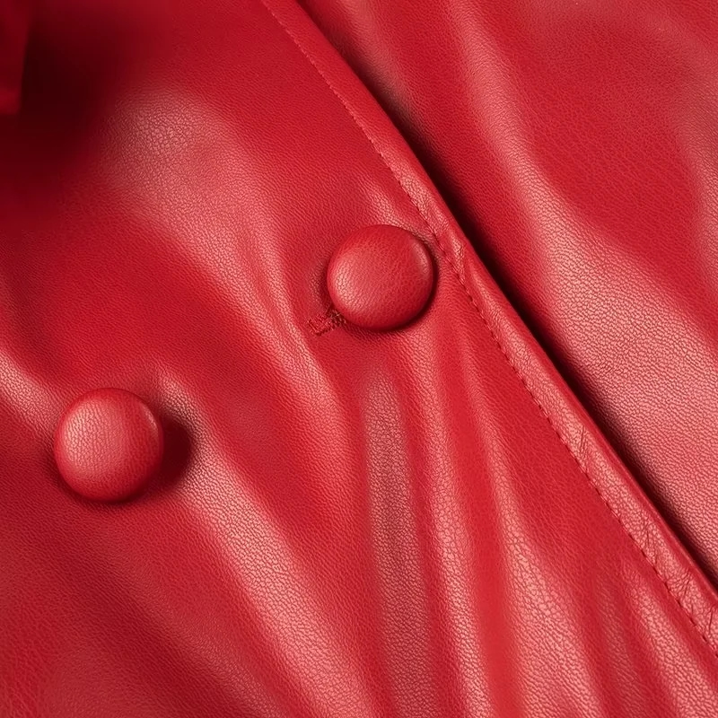 Fashion Red Polyester Lapel Lace-up Coat,Coat-Jacket