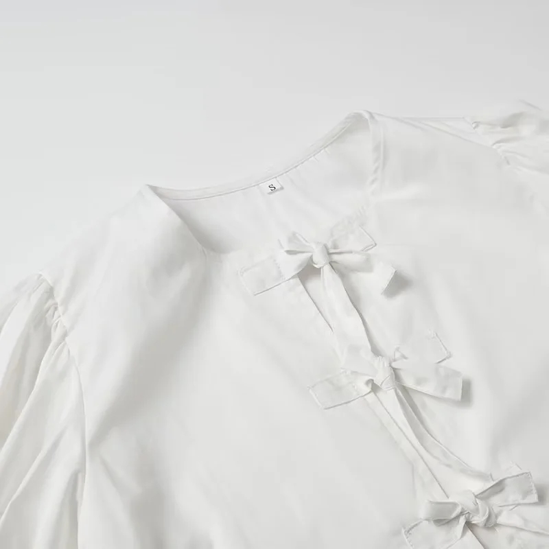 Fashion White Cotton Lace-up Shirt,Blouses