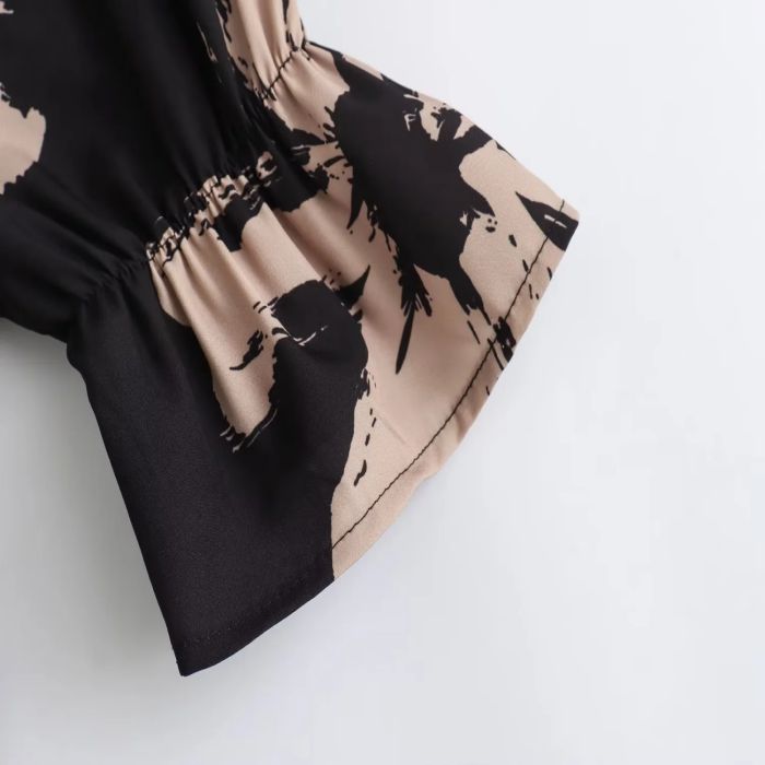 Fashion Black Polyester Printed Square Neck Knee Length Skirt,Knee Length