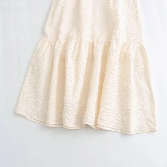Fashion White Polyester Square Neck Ruffled Knee-length Skirt,Knee Length