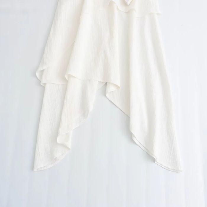 Fashion White Polyester Textured Lapel Short-sleeved Irregular Skirt,Skirts