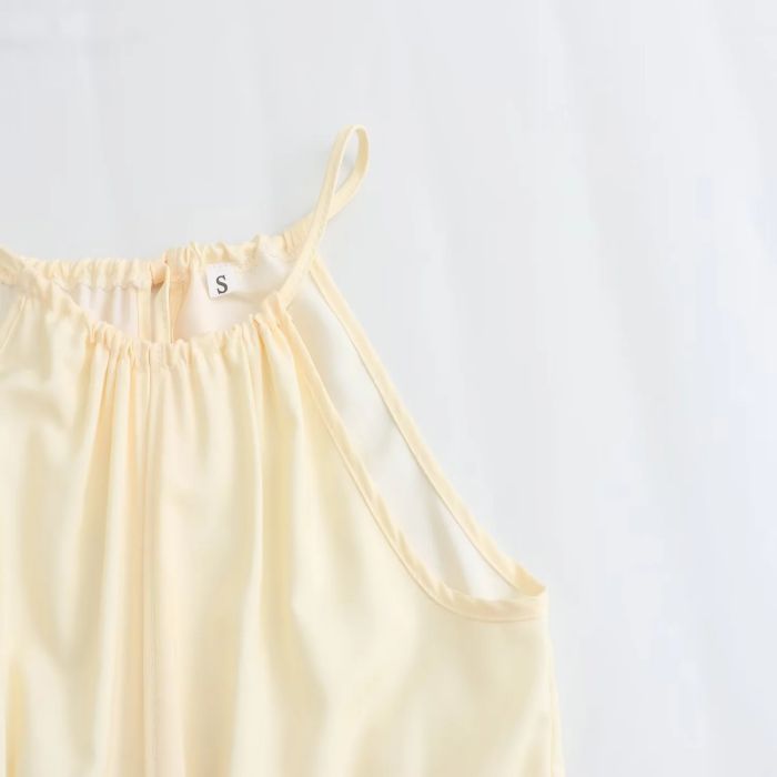 Fashion Yellow Polyester Printed Hollow Long Skirt,Long Dress