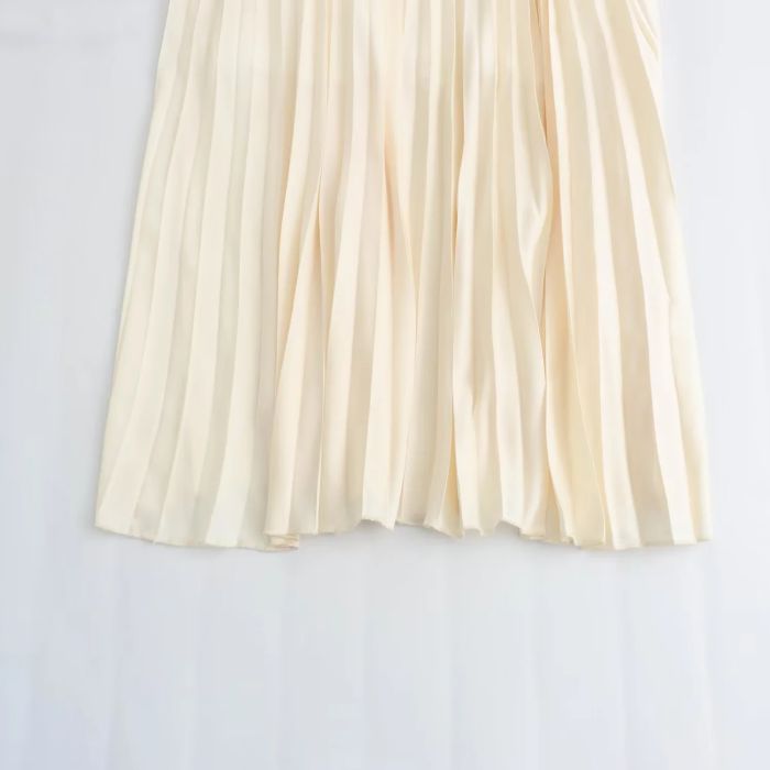 Fashion Champagne Polyester Pleated Maxi Skirt,Long Dress
