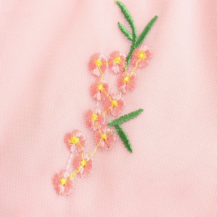 Fashion Pink Mesh Embroidered Suspender Skirt,Mini & Short Dresses