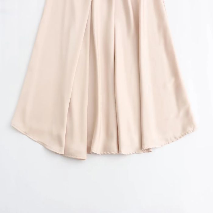 Fashion Pink Polyester Lapel Pleated Maxi Skirt,Long Dress