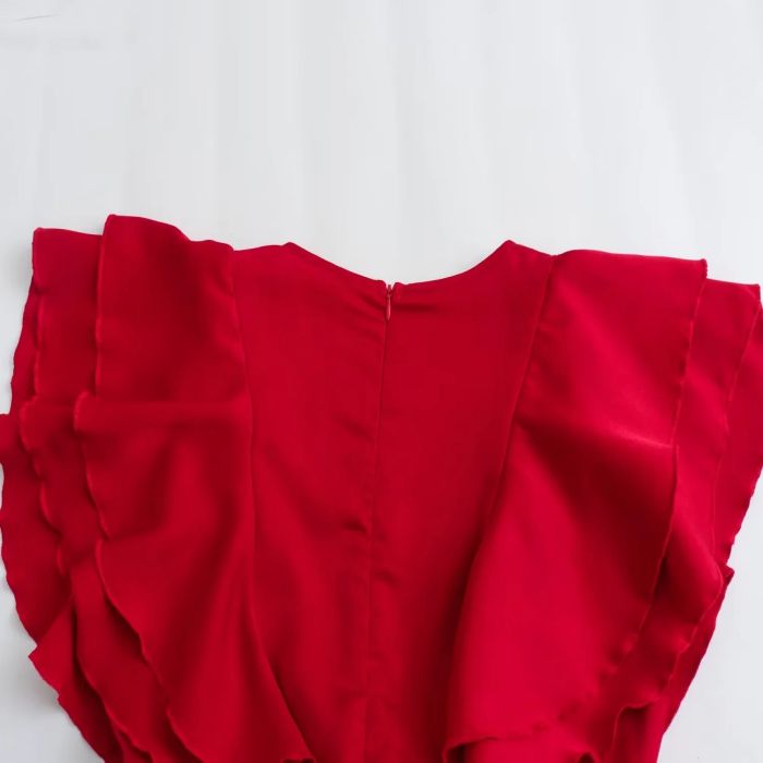 Fashion Red Ruffled Waist-cinching Jumpsuit,Tank Tops & Camis