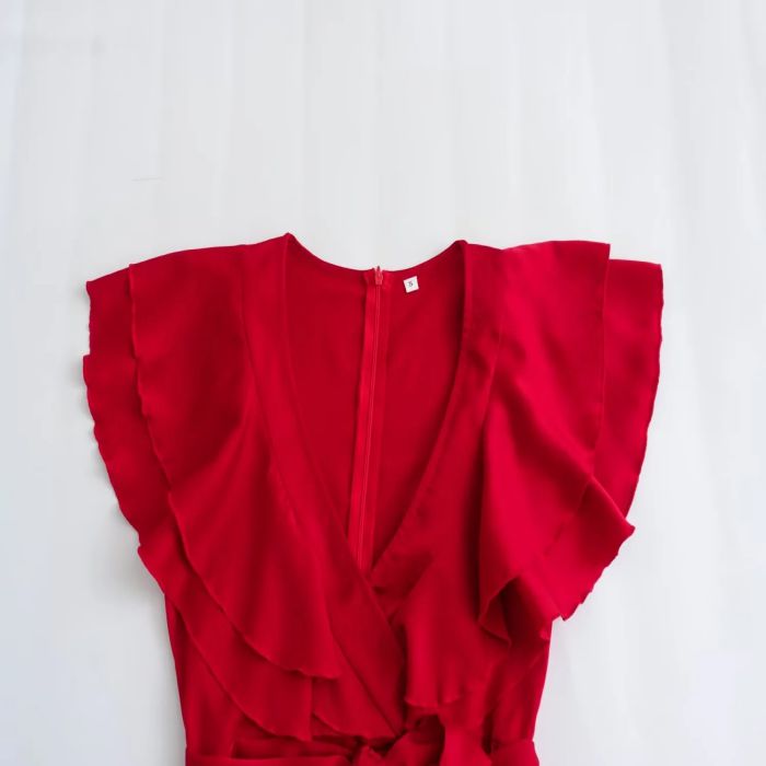Fashion Red Ruffled Waist-cinching Jumpsuit,Tank Tops & Camis