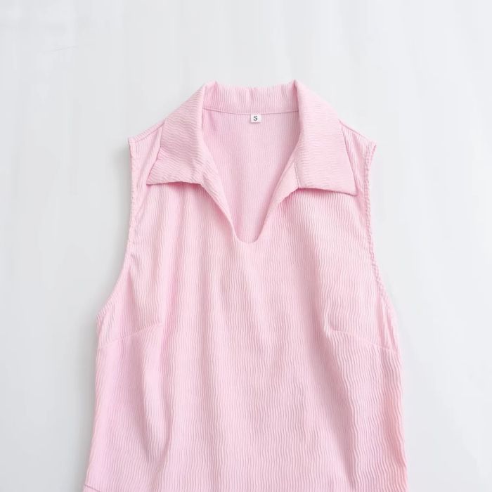 Fashion Pink Polyester Textured Sleeveless Skirt,Mini & Short Dresses
