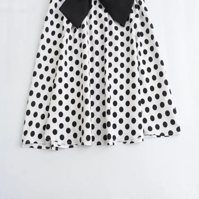 Fashion Black Polyester Bow-trimmed Polka-dot Suspender Skirt,Mini & Short Dresses