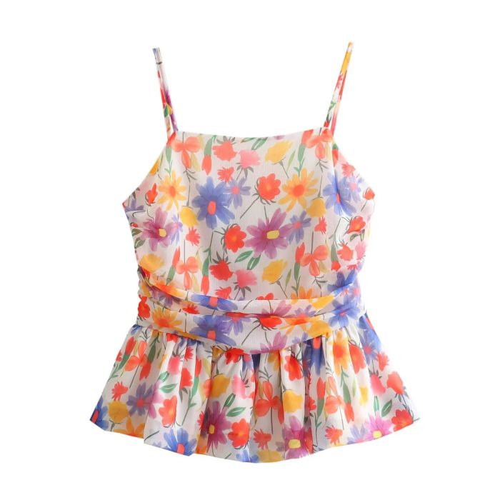 Fashion Color Polyester Printed Halter Top,Tank Tops & Camis