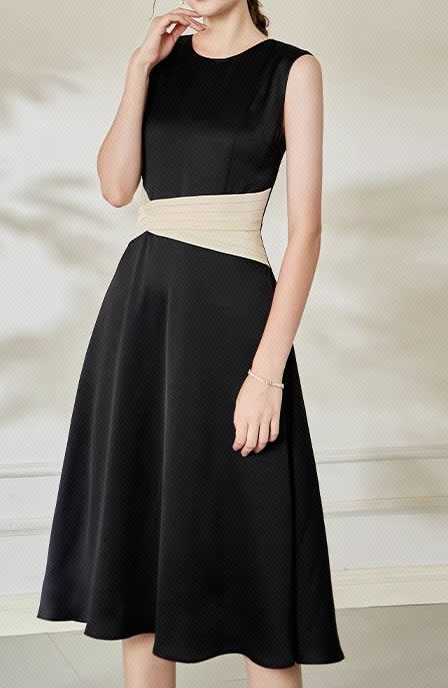 Fashion Black Polyester Irregular Contrast Color Sleeveless Long Skirt,Long Dress