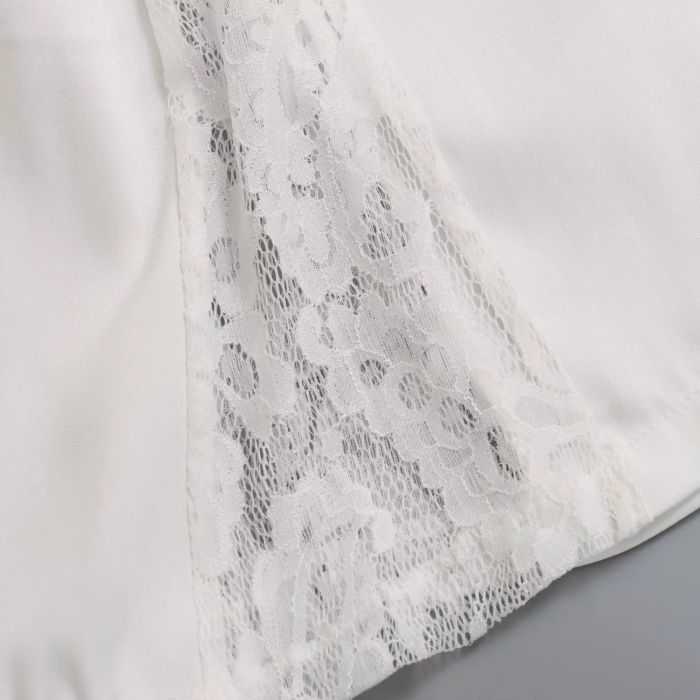 Fashion White Polyester Lace Straight Trousers,Pants