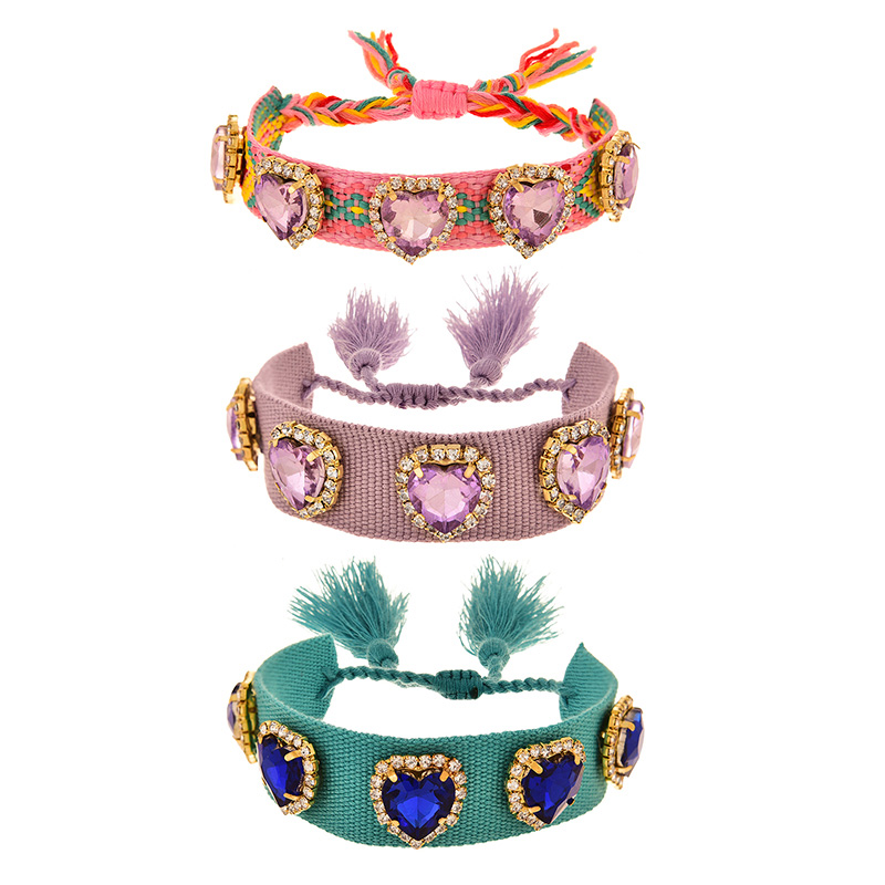Fashion Purple Alloy Diamond Heart Woven Pattern Tassel Bracelet,Fashion Bracelets