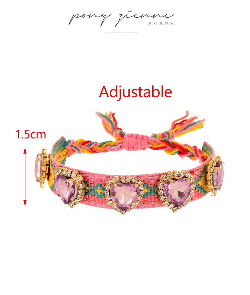 Fashion Pink+purple Alloy Diamond Heart Woven Pattern Tassel Bracelet,Fashion Bracelets