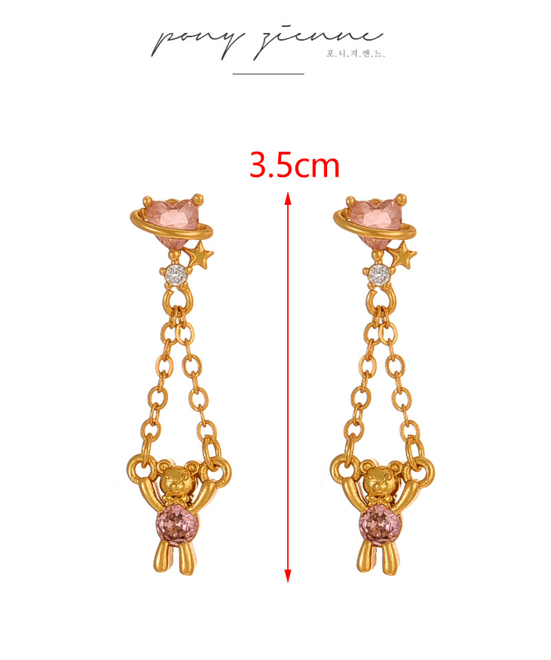 Fashion Gold Copper Set Zircon Bear Pendant Chain Earrings,Earrings