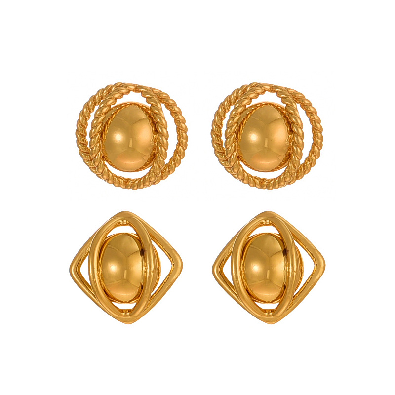 Fashion Golden 2 Copper Geometric Stud Earrings,Earrings