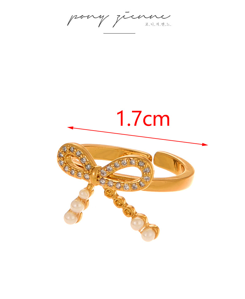 Fashion Gold Copper Set Zircon Pearl Bow Ring,Rings