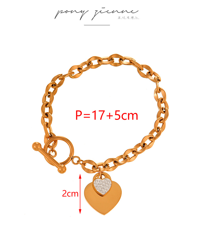 Fashion Gold Titanium Steel Inlaid With Zirconium Love Pendant Thick Chain Ot Buckle Bracelet,Bracelets