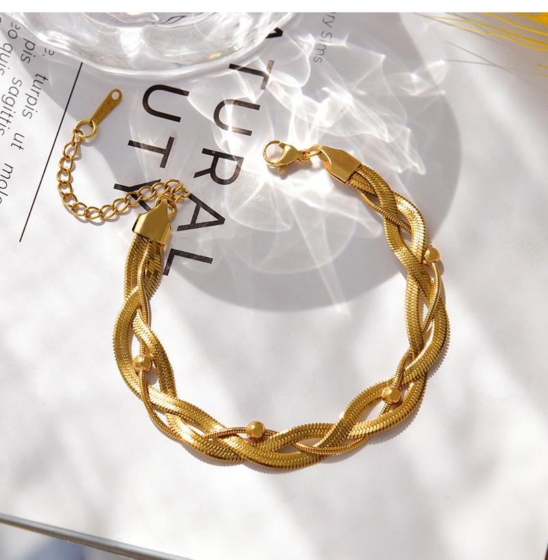 Fashion Gold Titanium Steel Multilayer Snake Bone Chain Bead Bracelet,Bracelets