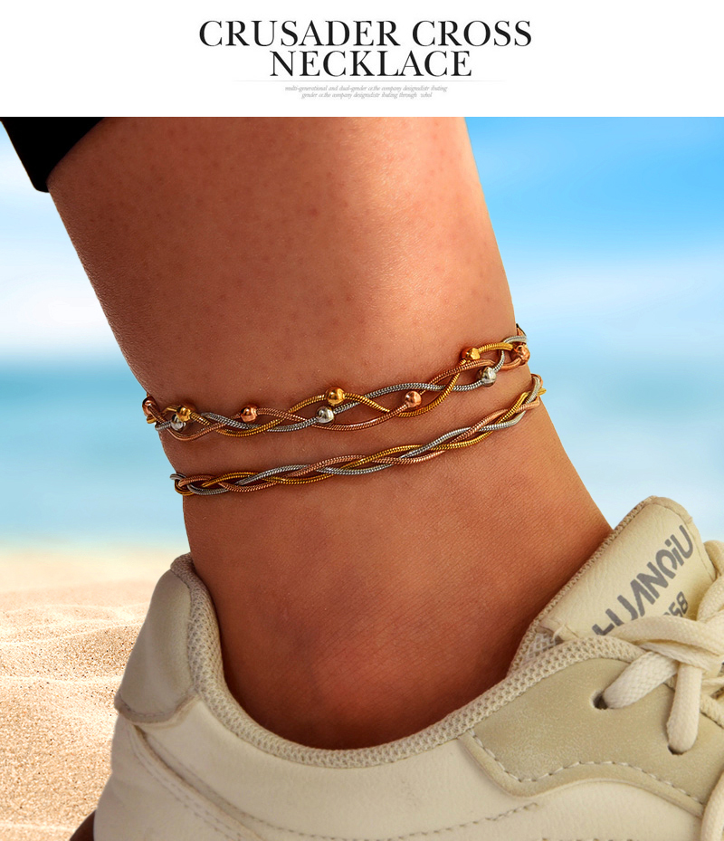 Fashion Silver Titanium Steel Multi-layer Chain Bead Anklet,Bracelets