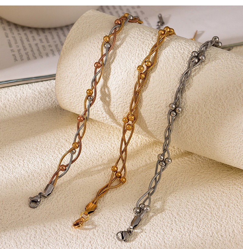 Fashion Gold Titanium Steel Multi-layer Chain Bead Anklet,Bracelets