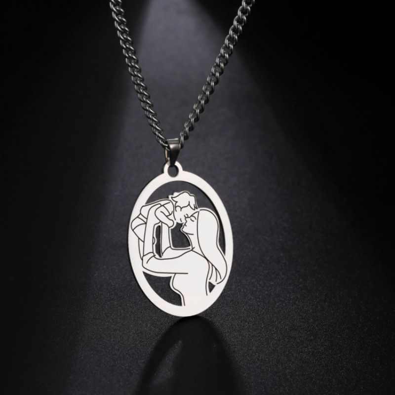Fashion White Stainless Steel Hollow Mother Necklace,Necklaces