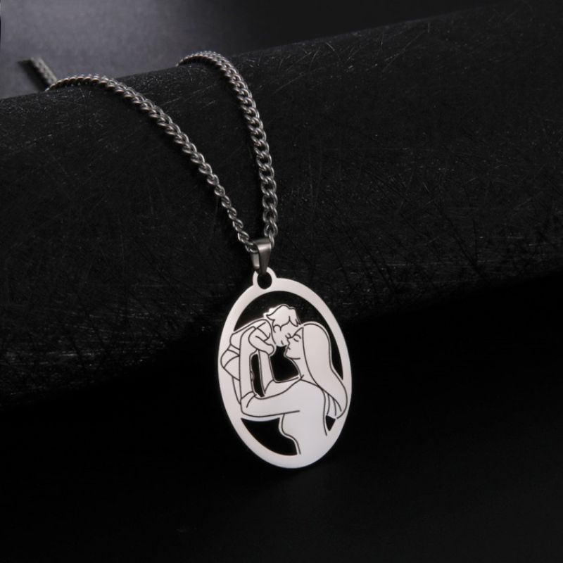 Fashion White Stainless Steel Hollow Mother Necklace,Necklaces