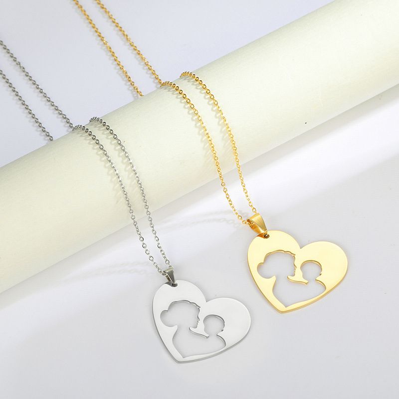 Fashion Mother Child Golden Stainless Steel Hollow Love Necklace,Necklaces