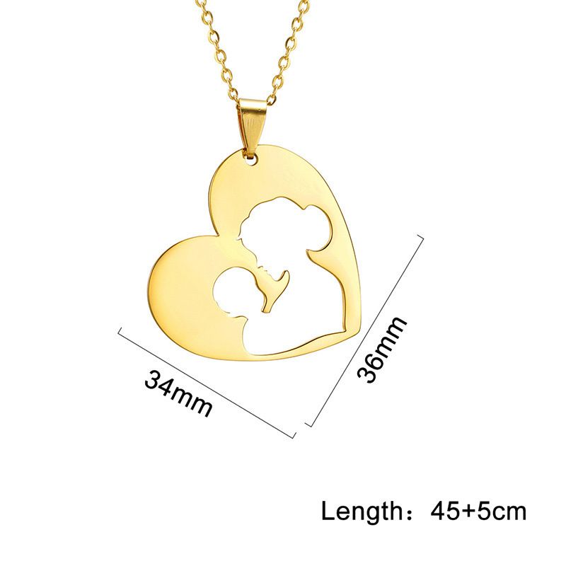 Fashion Mother Child Golden Stainless Steel Hollow Love Necklace,Necklaces