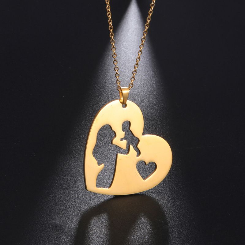 Fashion Mother And Child Rose Gold Stainless Steel Mother And Child Hollow Necklace,Necklaces