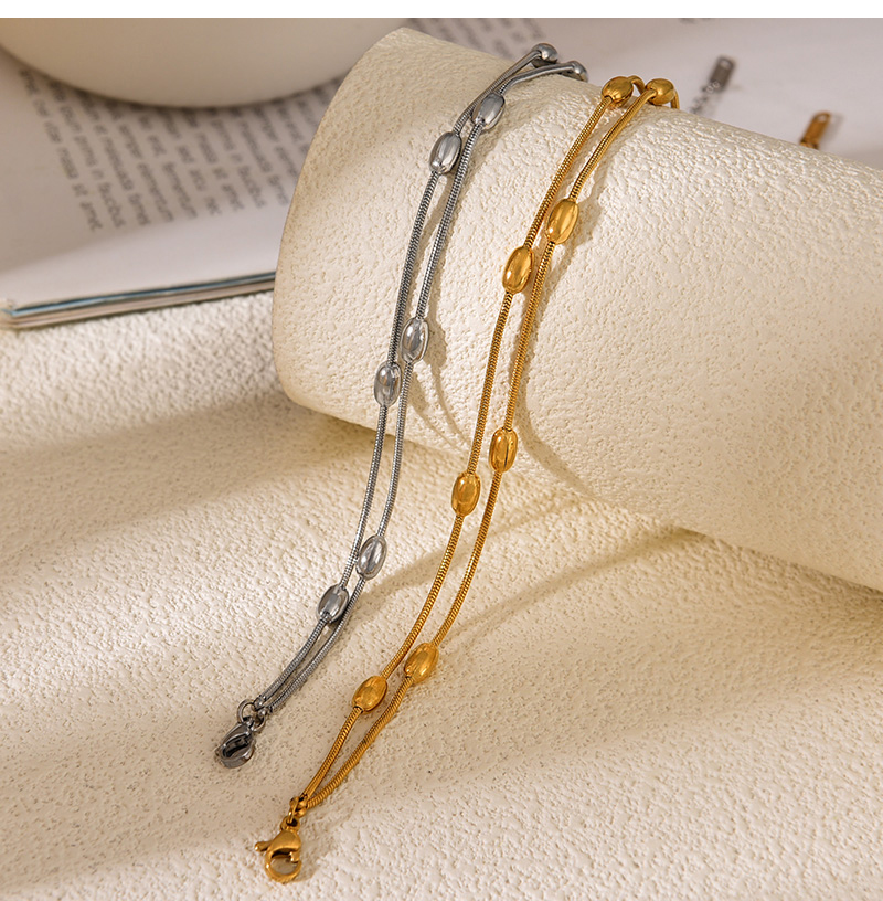 Fashion Silver Titanium Steel Double Chain Bead Anklet,Bracelets