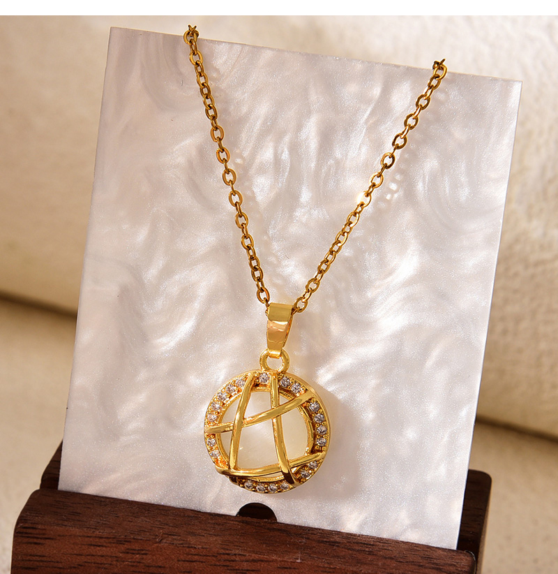 Fashion Gold Titanium Steel And Zirconium Round Opal Pendant Necklace,Necklaces