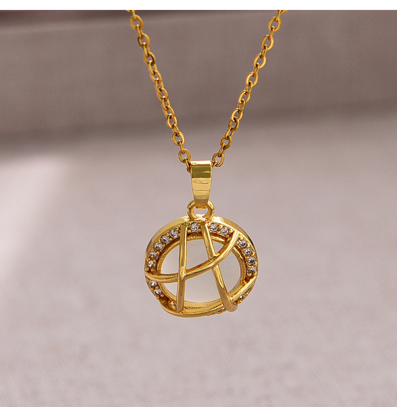 Fashion Gold Titanium Steel And Zirconium Round Opal Pendant Necklace,Necklaces