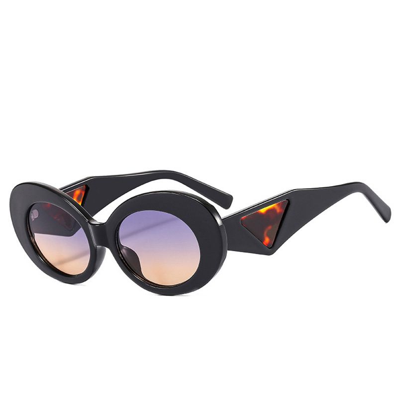 Fashion Black Frame Purple Tea Tablets Pc Oval Contrast Sunglasses,Women Sunglasses