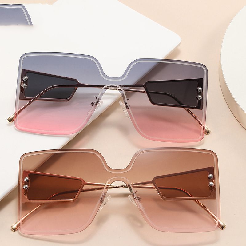 Fashion Golden Frame Tea Powder Tablets Rimless Square Sunglasses,Women Sunglasses