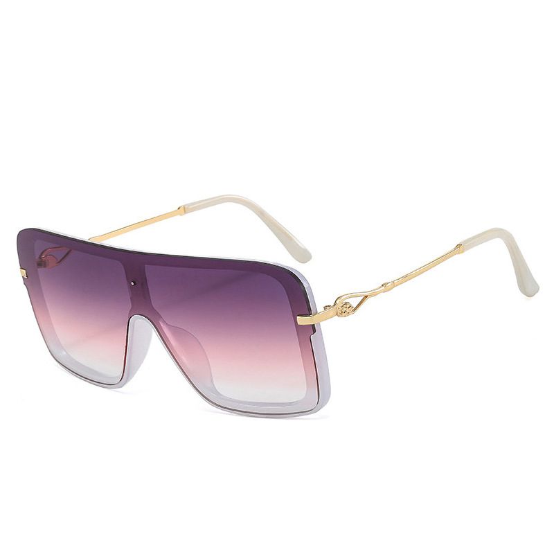 Fashion White Frame Double Purple Film Pc One Piece Square Sunglasses,Women Sunglasses