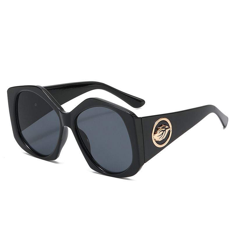 Fashion Black Frame Black And Gray Film Pc Large Frame Polygonal Color Block Sunglasses,Women Sunglasses