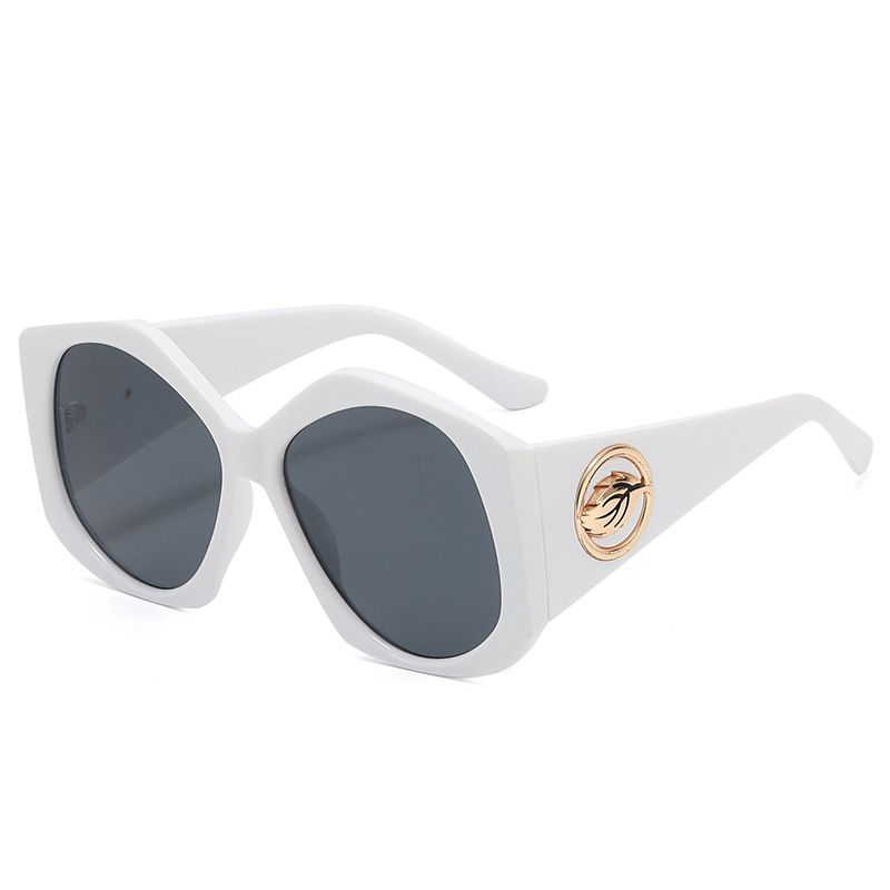 Fashion White Frame Black And Gray Film Pc Large Frame Polygonal Color Block Sunglasses,Women Sunglasses