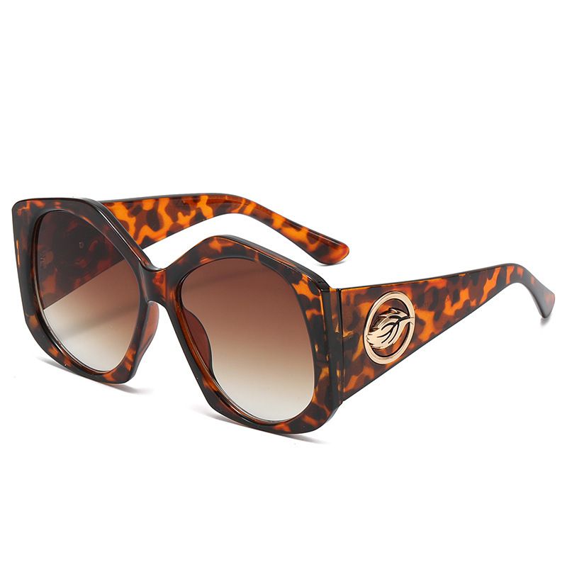 Fashion Leopard Print Frame Double Tea Piece Pc Large Frame Polygonal Color Block Sunglasses,Women Sunglasses
