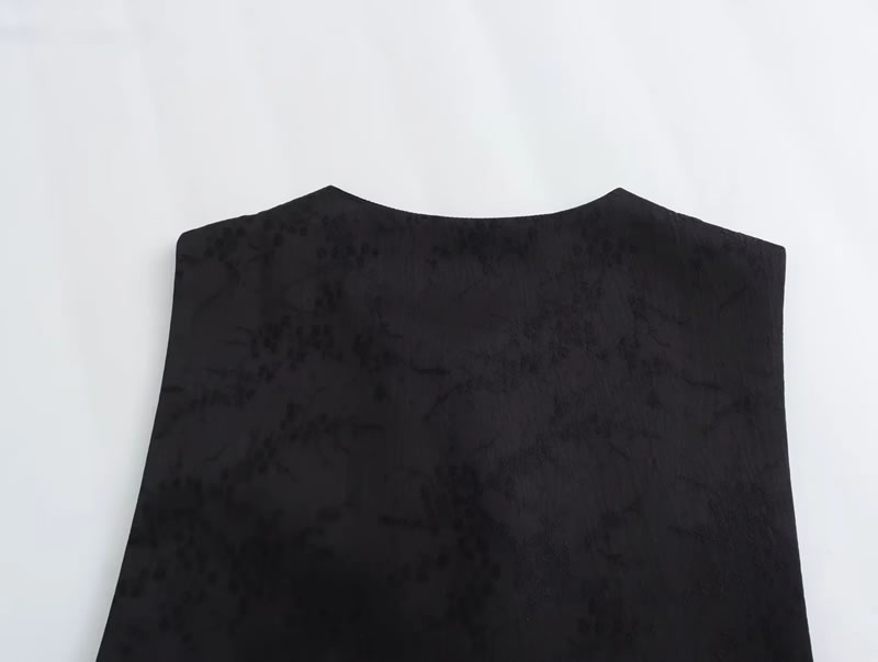 Fashion Black Satin Disc-button Sleeveless Vest,Coat-Jacket