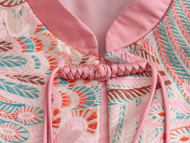 Fashion Pink Satin Print Vest,Coat-Jacket