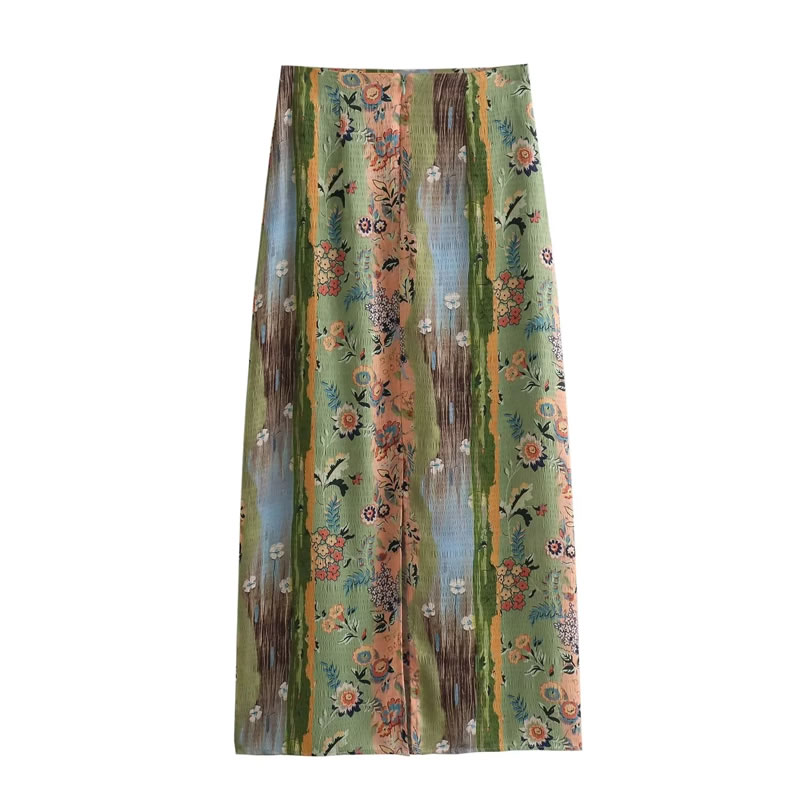 Fashion Green High Waist Printed Skirt,Skirts
