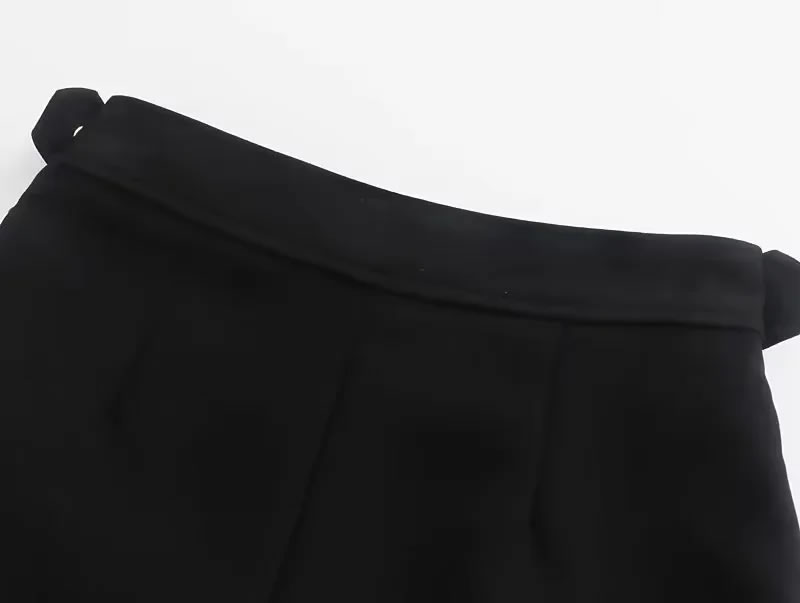 Fashion Black Drapey Pleated High-waisted Shorts,Shorts