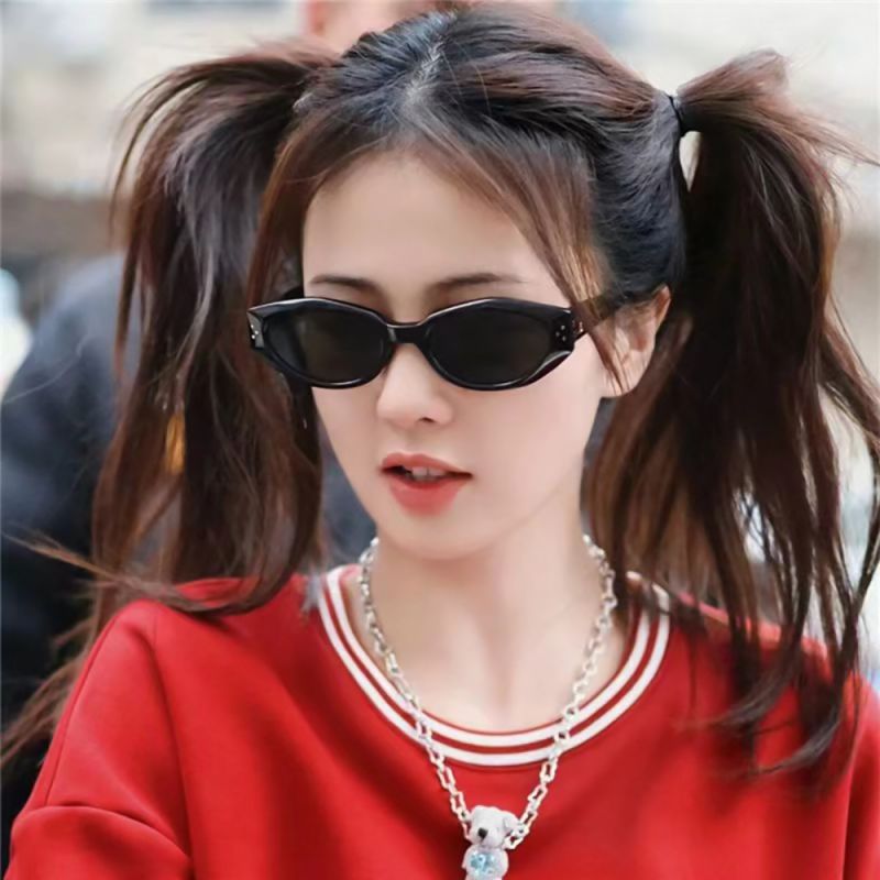Fashion Black Frame Tea Slices Cat Eye Small Frame Sunglasses,Women Sunglasses