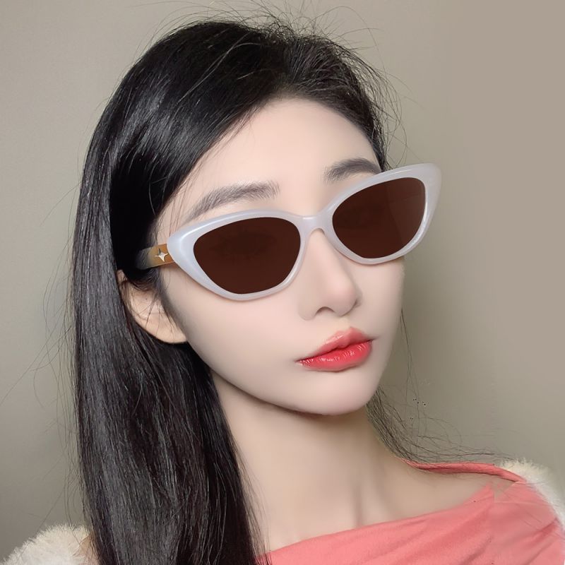 Fashion White Framed Tea Slices Pc Cat Eye Sunglasses,Women Sunglasses