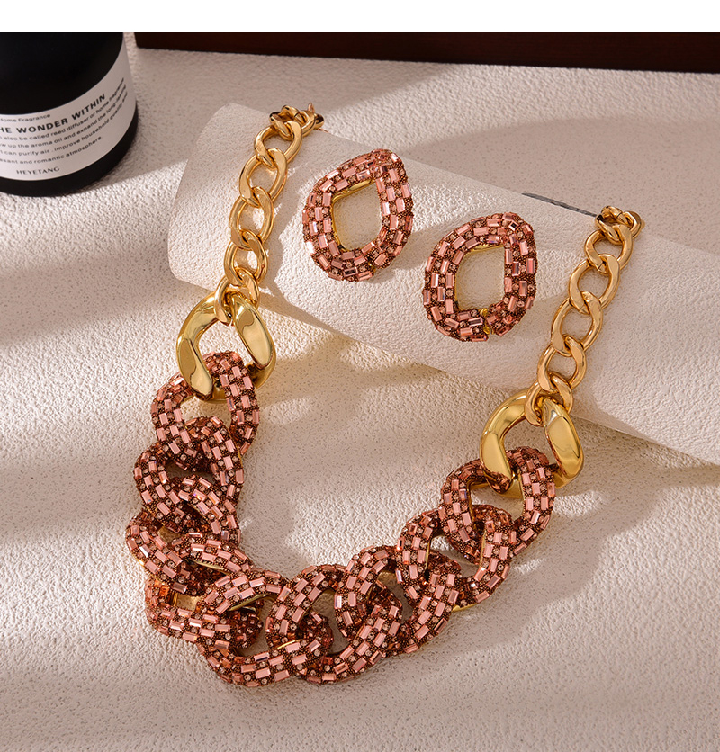 Fashion Color Resin-encrusted Diamond Thick Chain Twist Necklace And Earring Set 3-piece Set,Jewelry Sets