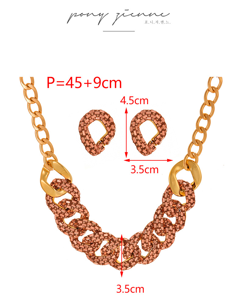Fashion Dark Green Resin-encrusted Diamond Thick Chain Twist Necklace And Earring Set 3-piece Set,Jewelry Sets