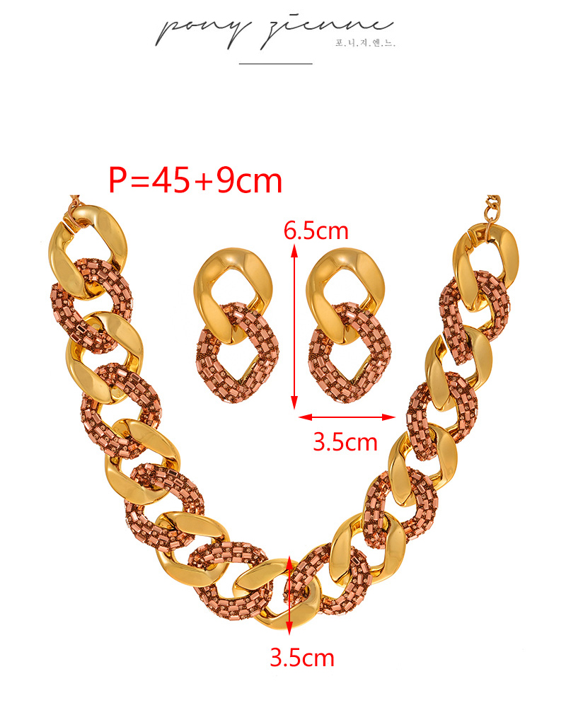 Fashion Champagne Resin Diamond Twist Necklace And Earring Set 3-piece Set,Jewelry Sets