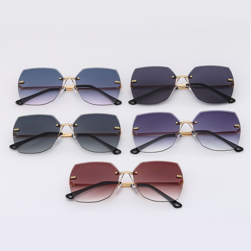Fashion Gold Frame Double Gray Frameless Cutaway Sunglasses,Women Sunglasses